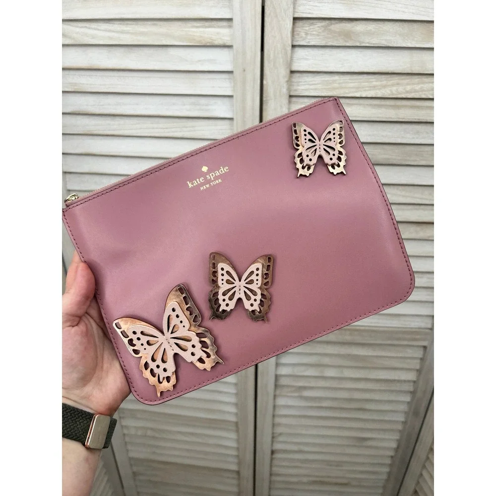 Kate Spade Little Len All The Buzz Butterfly Clutch Dusty Peony Pink Cottagecore